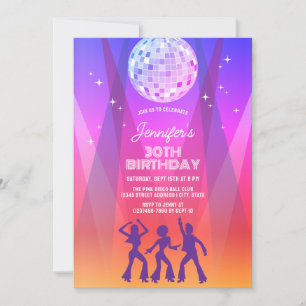 Invitation Fête d'anniversaire rétro groovy 70s 80s Disco 30