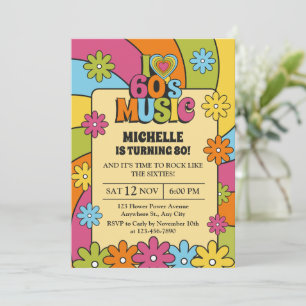 Invitation Fête d'anniversaire rétro J'aime la musique des an