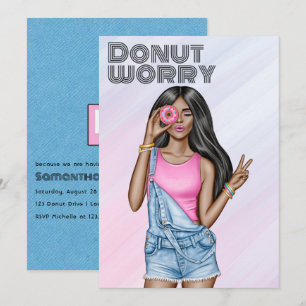 Invitation Fête d'anniversaire Retro Rose et Bleu Donut