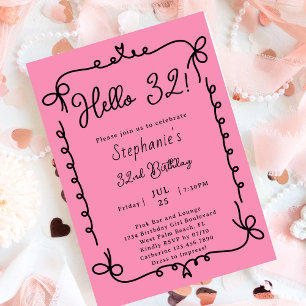 Invitation Fête d'anniversaire rétro rose et noir manuscrit 3
