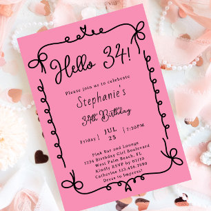 Invitation Fête d'anniversaire rétro rose et noir manuscrit 3