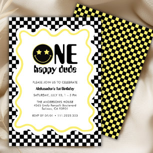 Invitation Fête d'anniversaire Rétro Un Mec Heureux Jaune 1èr