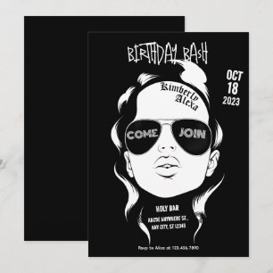 Invitation Fête d'anniversaire rock de fille gangsta noire