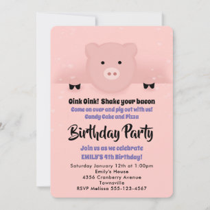 Invitation Fête d'anniversaire rose capricieuse de cochon