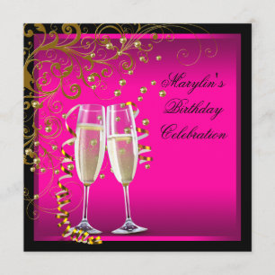 Invitation Fête d'anniversaire rose chaud pour femme