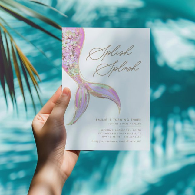 Invitation Fête d'anniversaire rose des filles de la mer (Créateur téléchargé)