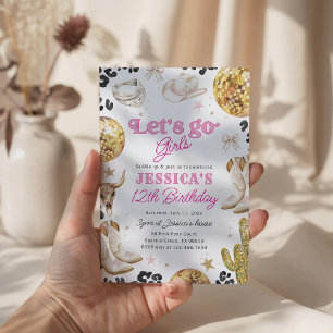 Invitation Fête d'anniversaire rose Disco Cowgirl Nashville R