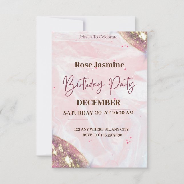 Invitation fête d'anniversaire rose et blanc (Devant)