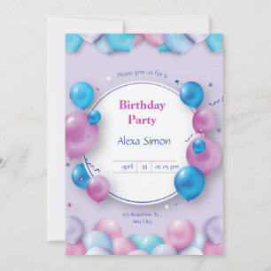 Invitation fête d'anniversaire rose et bleu modern