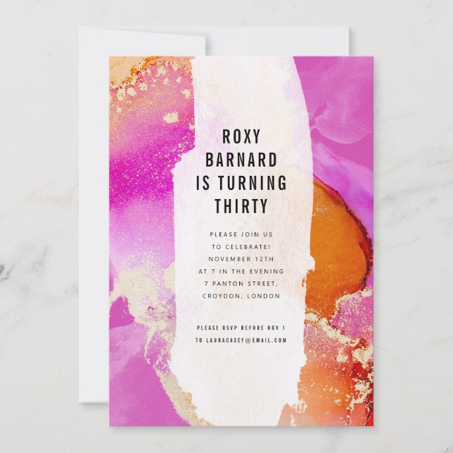 Invitation Fête d'Anniversaire rose et orange moderne (Devant)