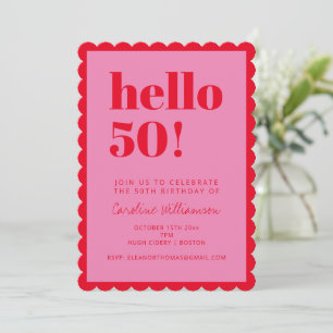Invitation Fête d'anniversaire rose et rouge moderne 50 ans e