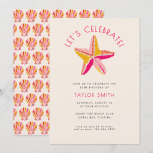 Invitation Fête d'anniversaire rose étoile de mer de plage gr