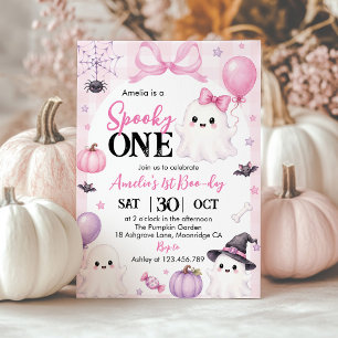 Invitation Fête d'anniversaire rose fantôme d'Halloween Spook
