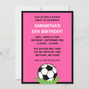 Invitation Fête d'Anniversaire rose Fille de football