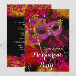 Invitation Fête d'Anniversaire Rose Gold Black Floral