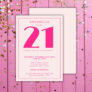 Invitation Fête d'anniversaire rose moderne 21 vingt et un