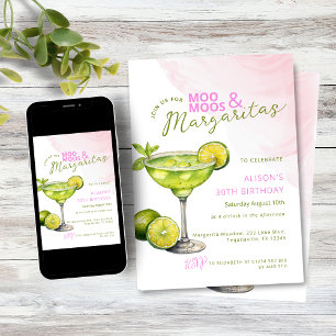 Invitation Fête d'anniversaire rose MooMoos & Margaritas