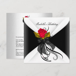 Invitation Fête d'anniversaire Rose Noir Blanc Rouge