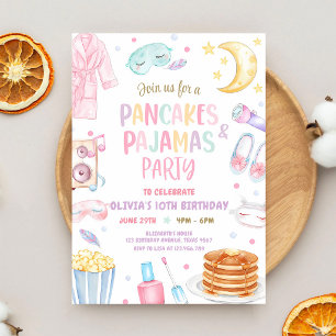 Invitation Fête d'anniversaire Rose Pancakes & Pyjamas Soirée
