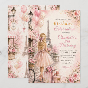 Invitation Fête d'anniversaire Rose Paris