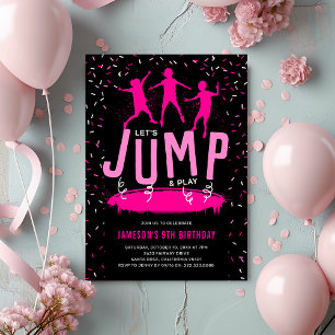 Invitation Fête d'anniversaire rose pour enfants trampoline