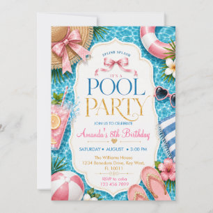 Invitation Fête d'anniversaire rose pour filles au bord de la