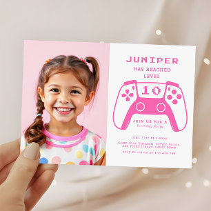 Invitation Fête d'anniversaire rose pour filles gamers Enfant