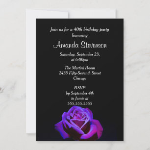 Invitation Fête d'anniversaire Rose Pourpre Avec Gouttes d'Ea