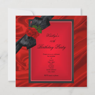 Invitation Fête d'anniversaire Rose rouge Ruban noir
