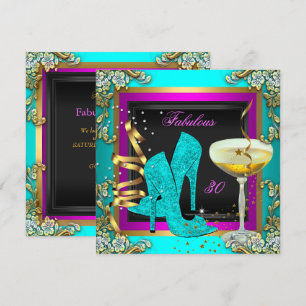 Invitation Fête d'anniversaire rose sarcelle or 30 fabuleuse