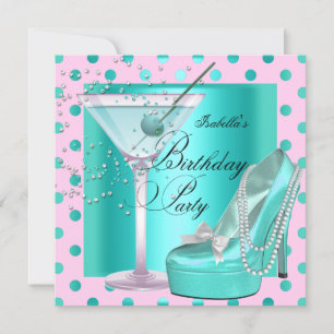 Invitation Fête d'anniversaire Rose Turquoise Bleu Turquoise