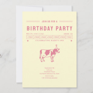 Invitation Fête d'anniversaire rose vache à beurre