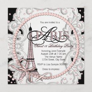 Invitation Fête d'anniversaire rose vintage du bonbon 16 de