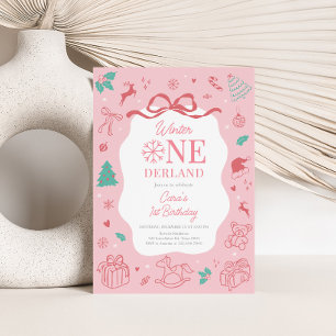 Invitation Fête d'anniversaire Rose Wonderland d'Hiver pour u