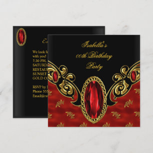 Invitation Fête d'anniversaire Rouge Asiatique Noir & Or