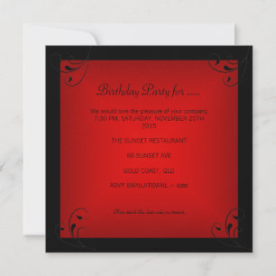 Invitation Fête d'anniversaire rouge Black Glamour
