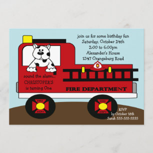 Invitation Fête d'anniversaire rouge de camion de pompiers