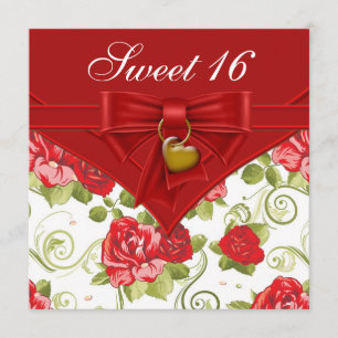 Invitation Fête d'anniversaire rouge de sweet sixteen d'or de