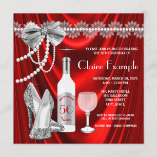 Invitation Fête d'anniversaire rouge des femmes âgées à la pe