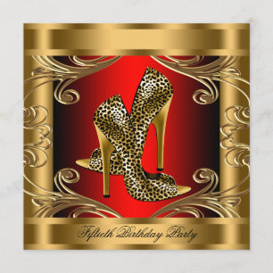 Invitation Fête d'anniversaire rouge élégante de noir et d'or