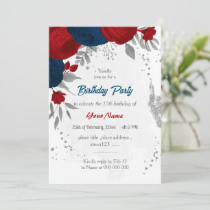 Invitation fête d'anniversaire rouge et bleu marine