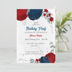 Invitation fête d'anniversaire rouge et bleu marine