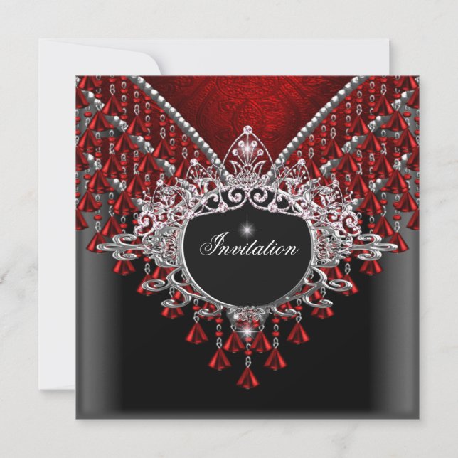 Invitation Fête d'anniversaire Rouge Noir Argent (Devant)