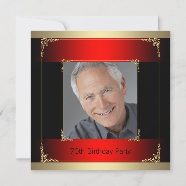 Invitation Fête d'anniversaire rouge noir et or (Devant)
