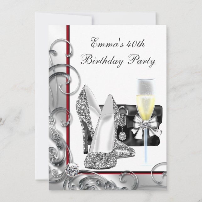 Invitation Fête d'anniversaire rouge pour femme (Devant)