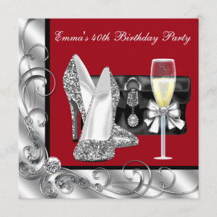 Invitation Fête d'anniversaire rouge pour les femmes