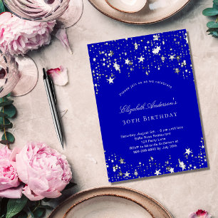 Invitation fête d'anniversaire royal bleu étoiles luxe