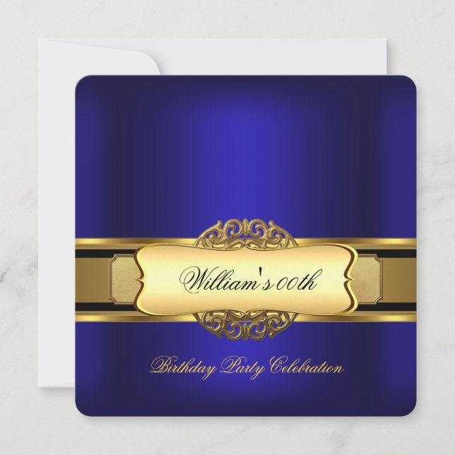Invitation Fête d'anniversaire Royal Blue Gold Hommes (Devant)