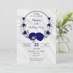 Invitation fête d'anniversaire royal blue gris argent