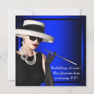 Invitation Fête d'anniversaire royale bleu classeuse diva